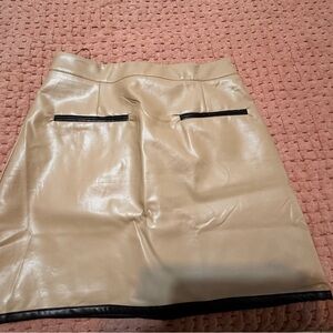 Love Beige Leather Mini Skirt with Black Trim